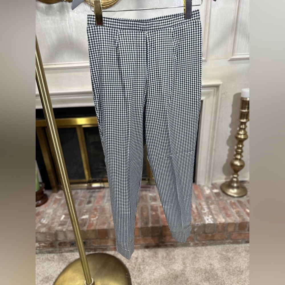 Vintage Express Gingham Pants Black White‎ High Waist Tapered 7/8 Petite